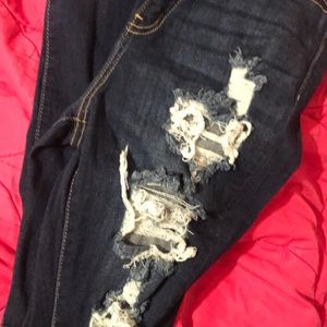 Dark wash high waist super stretchy ripped jean